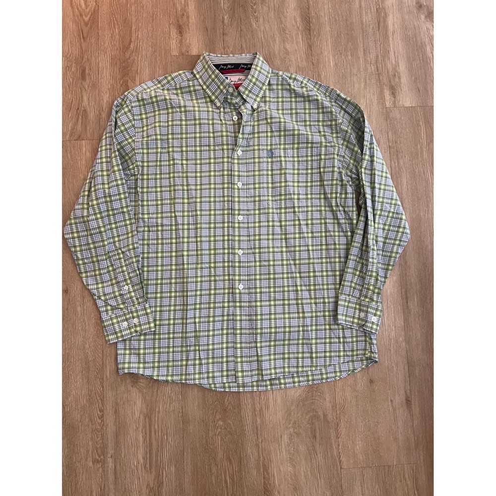 George Strait Cowboy Cut Wrangler Mens Green Plaid Button Down Shirt Long Sleeve